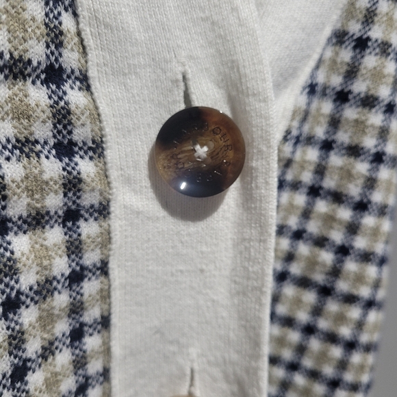Barbour Women's Hebrides Plaid Cotton Cardigan Size 12 Cream Black Green Preppy - Picture 7 of 13